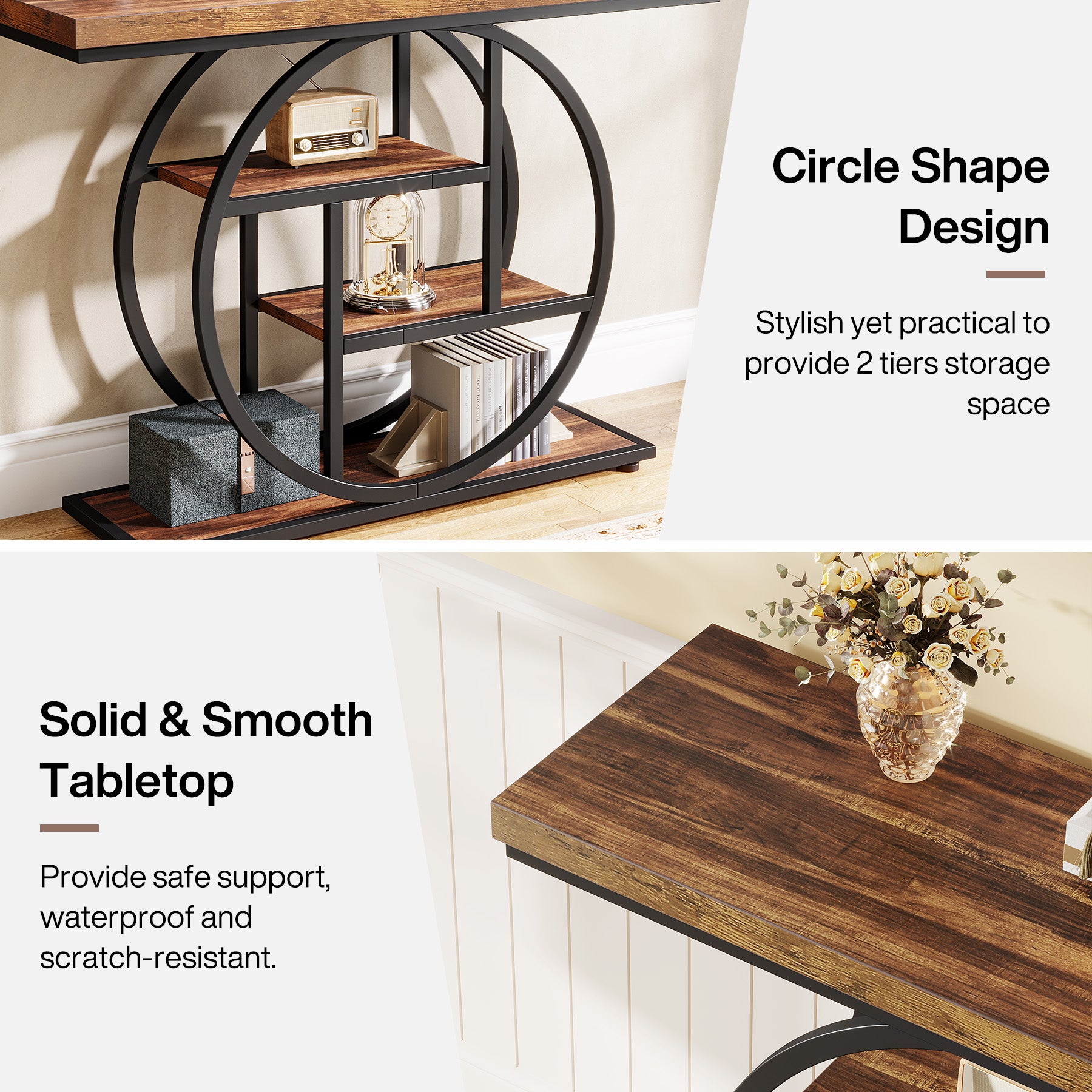 41.3" Console Table with 4-Tier Shelves